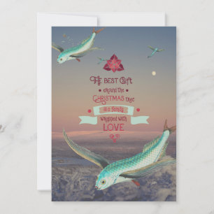 Cartão De Festividades Citação de Natal de peixe voador surreal