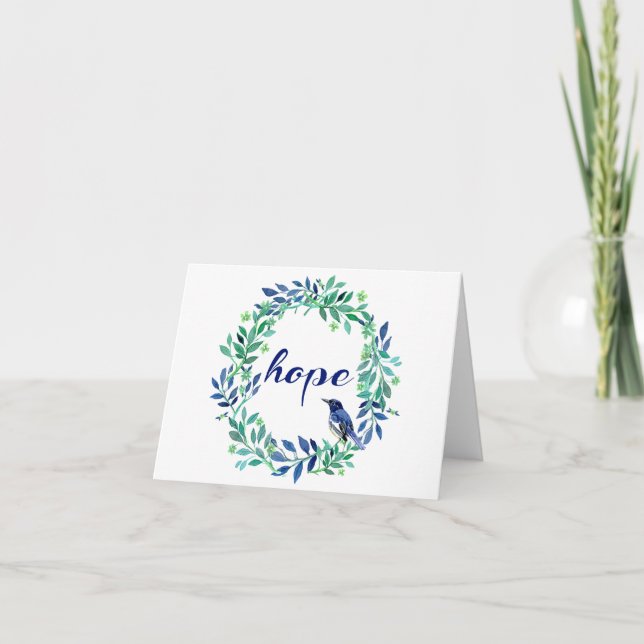 Cartão De Festividades Citações da "esperança" com pássaro e grinalda (Frente)