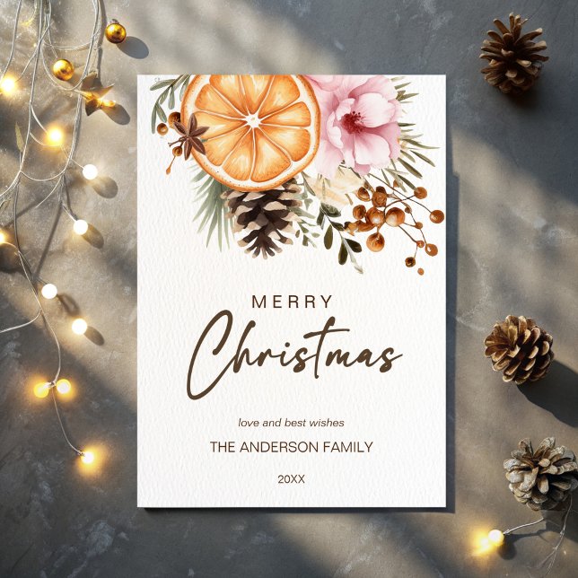Cartão De Festividades Citrinos de inverno russos (Rustic Christmas winter greenery dry citrus botanical Holiday Card Merry Christmas greeting cards)