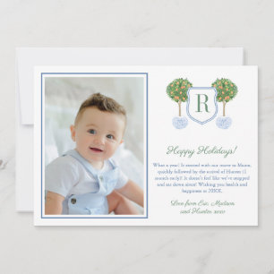 Cartão De Festividades Citrus Feliz Natal Monograma Crista Imagem Feriad