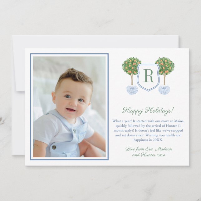 Cartão De Festividades Citrus Feliz Natal Monograma Crista Imagem Holid (Frente)