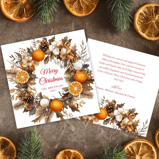 Cartão De Festividades Citrus Wreath Natal Elegante De Laranjas Secas (Christmas Citrus Wreath Dried Oranges Elegant Holiday Card)