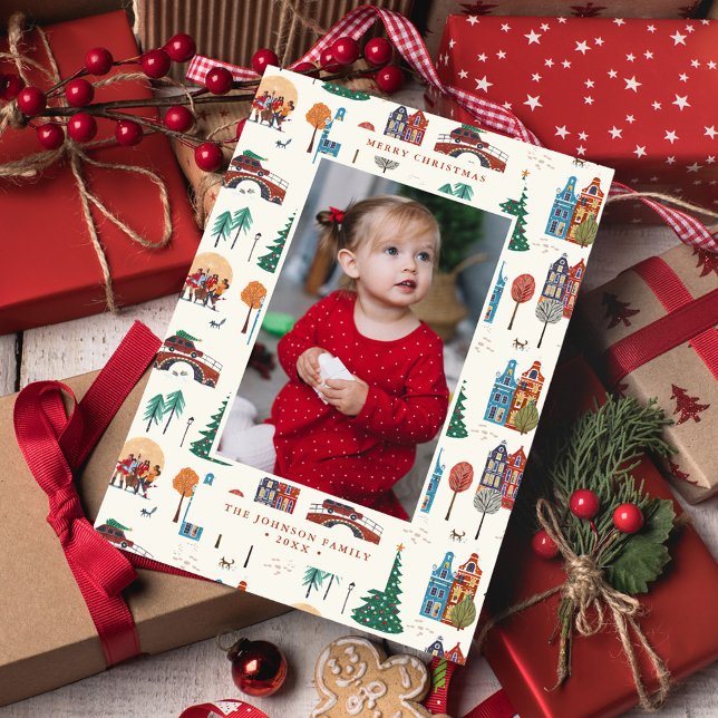 Cartão De Festividades City Amsterdam Casas Moderna de Natal (City Amsterdam Houses Christmas Modern Holiday Card)