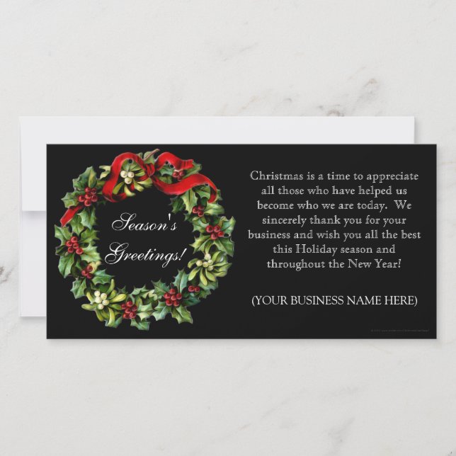 Cartão De Festividades Classic Black Holly Wreath Imprinted Flat Cards (Frente)