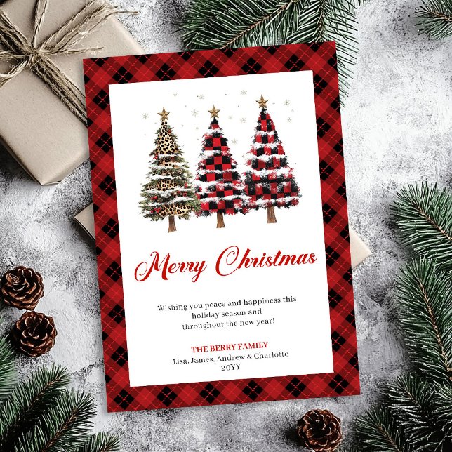 Cartão De Festividades Classic Buffalo Plaid Christmas Tree Greeting Card (Classic Buffalo Plaid Christmas Tree Greeting Card)