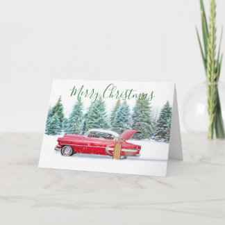 Cartão De Festividades Classic Car Snow Scene Christmas Card