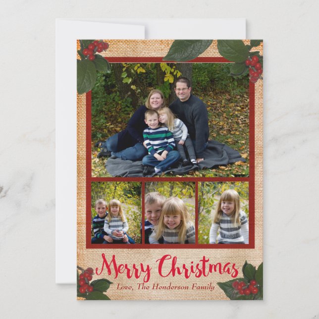 Cartão De Festividades Classic Christmas Berries 5x7 Christmas Photo Card (Frente)
