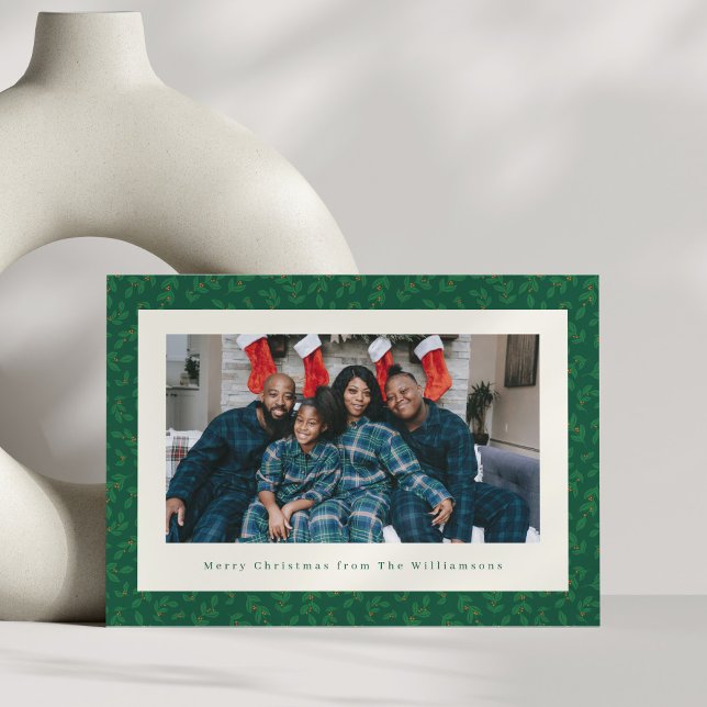 Cartão De Festividades Classic Christmas Green Botanical Festive Photo (Criador carregado)