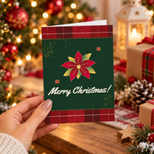Classic Christmas Plaid Card with Poinsettia