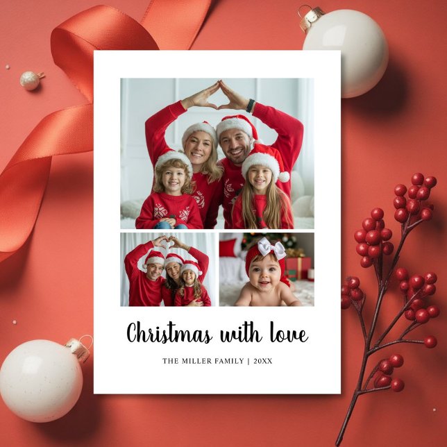 Cartão De Festividades Classic Christmas With Love Family Holiday Card (Criador carregado)