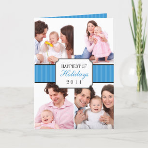 Cartão De Festividades Classic collage blue striped band Christmas photo