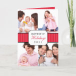 Cartão De Festividades Classic collage red striped band Christmas photo<br><div class="desc">Your family photos will look their best on this deluxe holiday greeting card. Pictures are arranged artfully with a notched corner frame bearing your greeting. The inside cover accommodates your holiday newsletter (if desired). This will be the card that your friends and family talk about. Sharing warm holiday cheers just...</div>