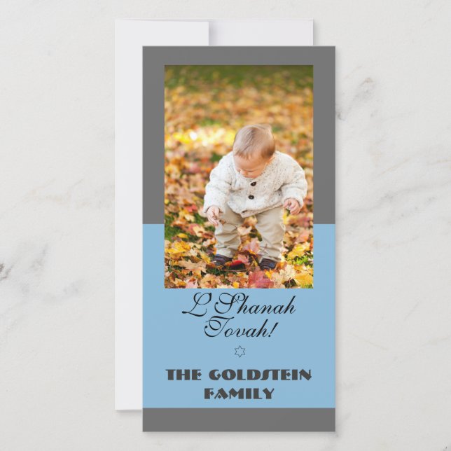 Cartão De Festividades Classic Grey and Blue Rosh Hashanah photo card (Frente)