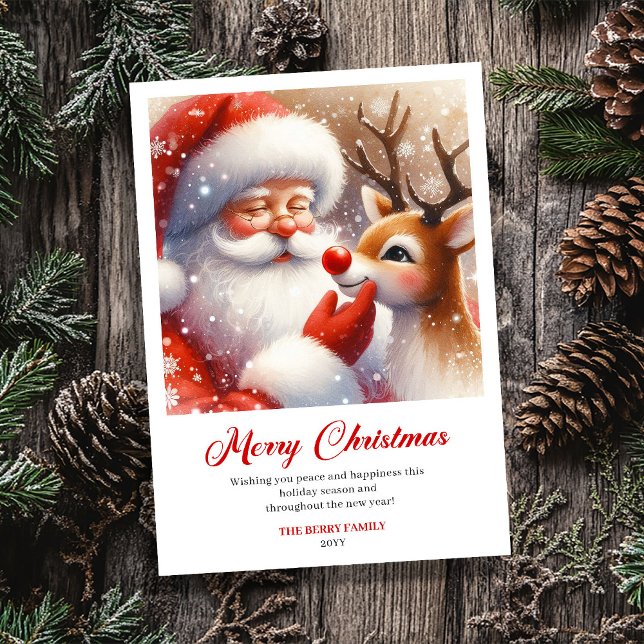 Cartão De Festividades Classic Jolly Santa With Rudolph Christmas Greetin (Classic Jolly Santa With Rudolph Christmas Greeting Card)