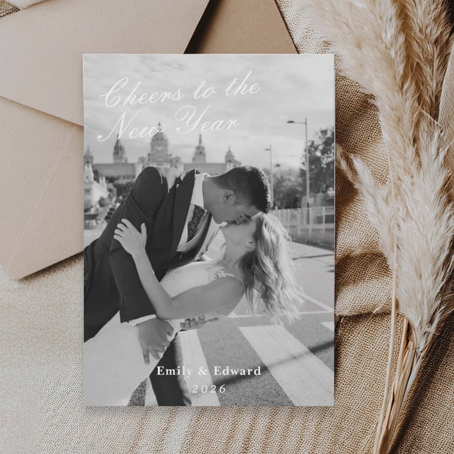 Cartão De Festividades Classic Minimalist New Years Newlywed Photo (Criador carregado)