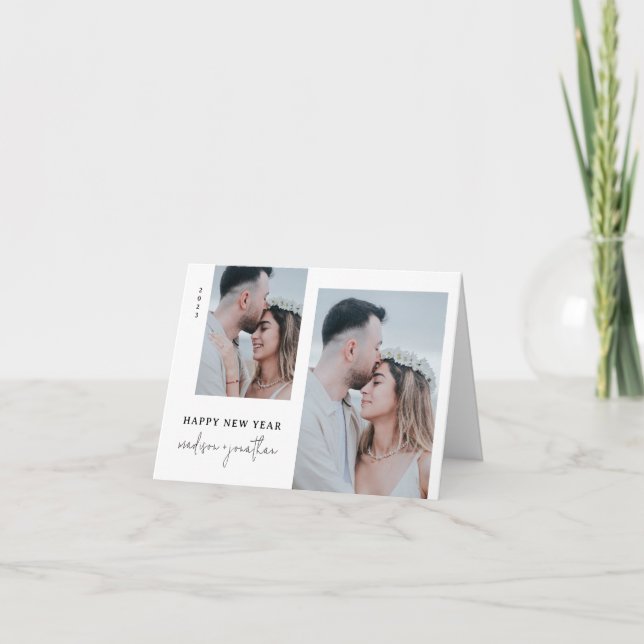 Cartão De Festividades Classic New Year with Photo Folded (Frente)