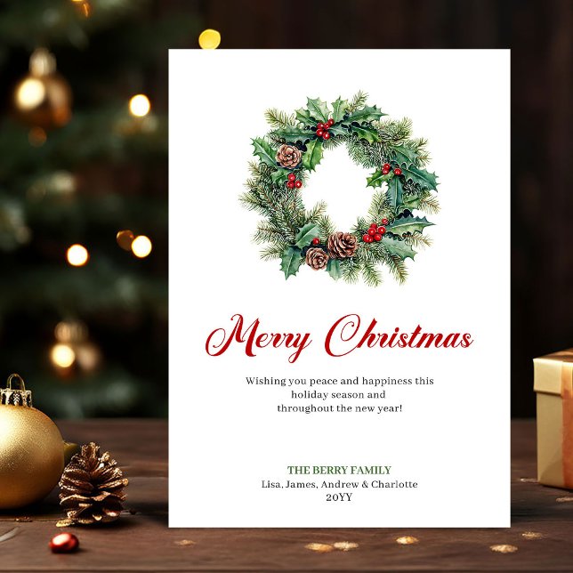 Cartão De Festividades Classic Pine Wreath Christmas Greeting Holiday  (Classic Pine Wreath Christmas Greeting Holiday Card)