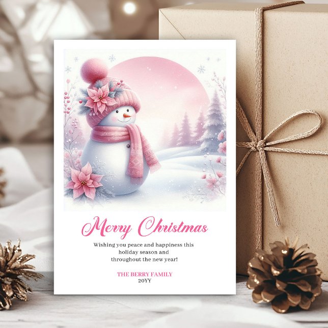 Cartão De Festividades Classic pink snowman kids printable card editable (Classic pink snowman kids printable card editable)