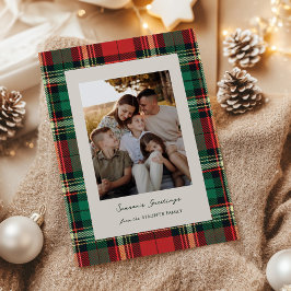 Cartão De Festividades Classic Plaid Holiday Card with Back Photo Grid