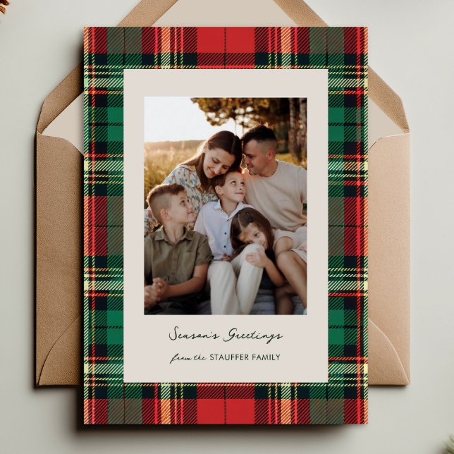 Cartão De Festividades Classic Plaid Holiday Photo Card (Criador carregado)