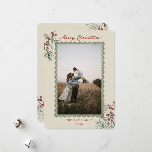 Cartão De Festividades Classic Red Berry Christmas (Frente/Verso In Situ)