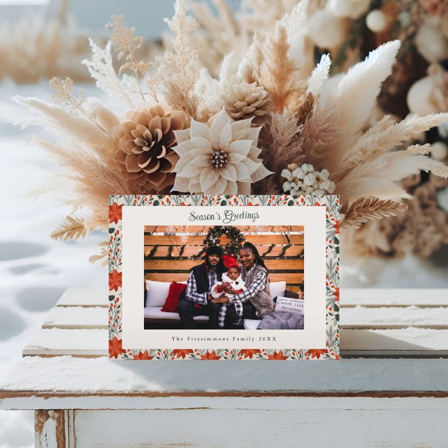 Cartão De Festividades Classic Red Poinsettia Photo Christmas (Poinsettia Season Christmas Card white)