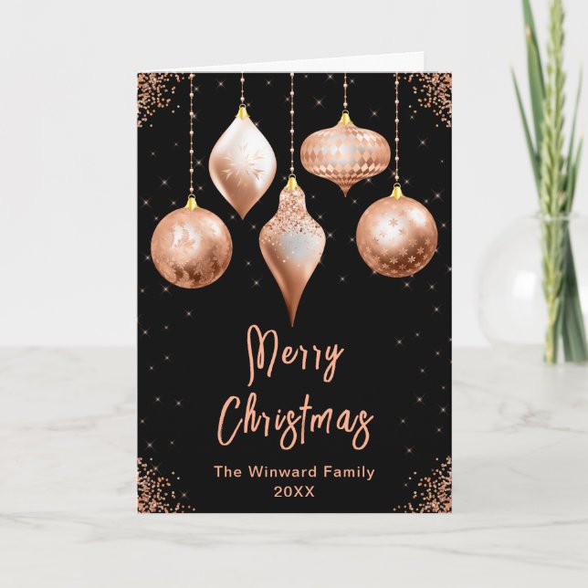 Cartão De Festividades Classic Rose Gold Ornaments Merry Christmas (Frente)