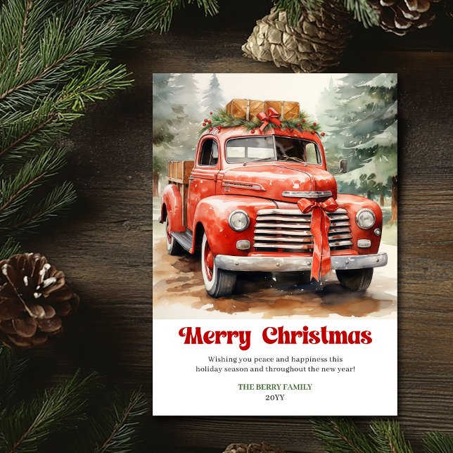 Cartão De Festividades Classic rustic Christmas red car festive artwork (Classic rustic Christmas red car festive artwork)