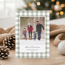 Cartão De Festividades Classic Sage Gingham Two Sided Family Photo