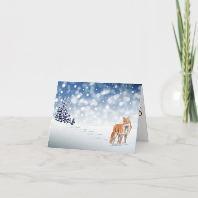 Cartão De Festividades Classic Snowy Forest Red Fox Merry Christmas (Frente)