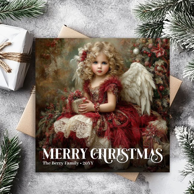 Cartão De Festividades Classic Victorian Angel Burgundy Red Christmas  (Classic Victorian Angel Burgundy Red Christmas Card)