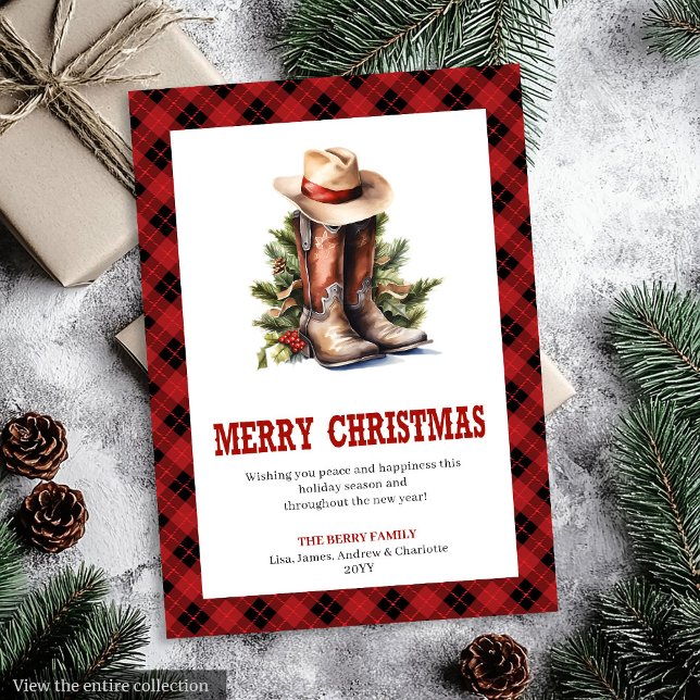 Cartão De Festividades Classic Western Plaid Buffalo Xmas Greeting Card (Classic Western Plaid Buffalo Xmas Greeting Card)