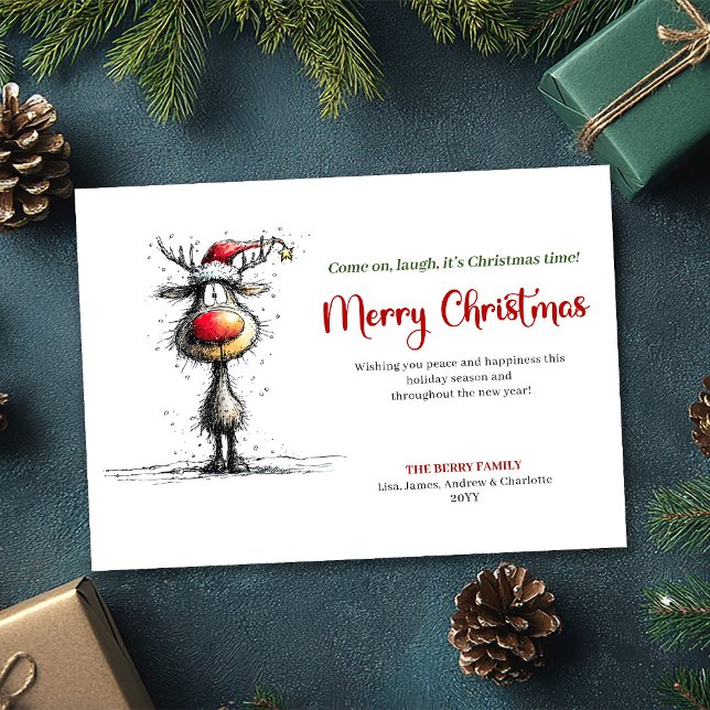 Cartão De Festividades Classic Whimsical Reindeer Christmas Greeting (Classic Whimsical Reindeer Christmas Greeting)
