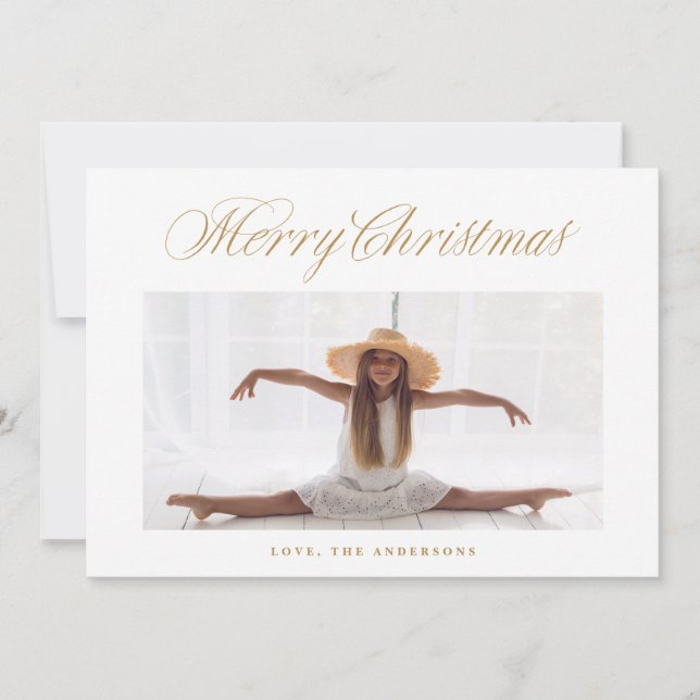 Cartão De Festividades Clássica Caligrafia Letoração Foto de Natal (Frente)
