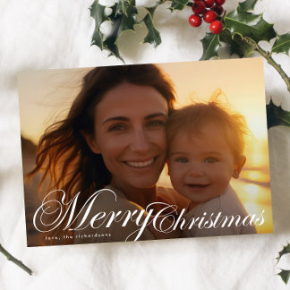 Cartão De Festividades Clássica Tipografia Elegante Foto Feliz Natal