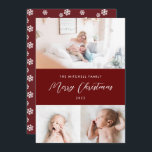 Cartão De Festividades Clássico 3 Flocos de Foto em Flocos de Neve em Bur<br><div class="desc">Layout simples,  mas elegante,  com saudações e cores editáveis. O padrão do backer é opcional.</div>