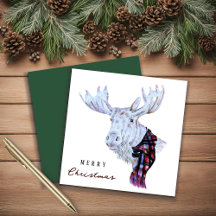 Clássico Aquarela Moose Feliz Natal