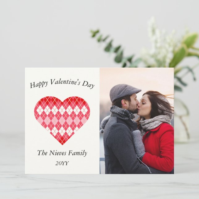 Cartão De Festividades Clássico Argyle Vermelho e Rosa do Dia dos Namorad (Em pé/Frente)