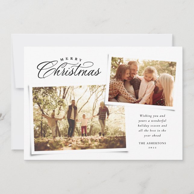 Cartão De Festividades Clássico Feliz Natal, duas fotos preto e branco (Frente)