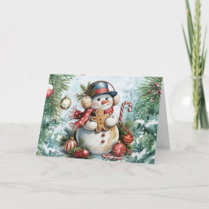 Cartão De Festividades Clássico Fundo de Papel de Aguarela Natalino Vinta