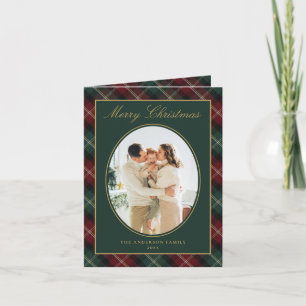 Cartão De Festividades Clássico Natal Foto Família Xadrez Elegante