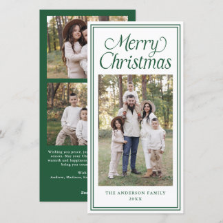 Cartão De Festividades Clássico Natal Verde com Borda Dupla 3 Fotos