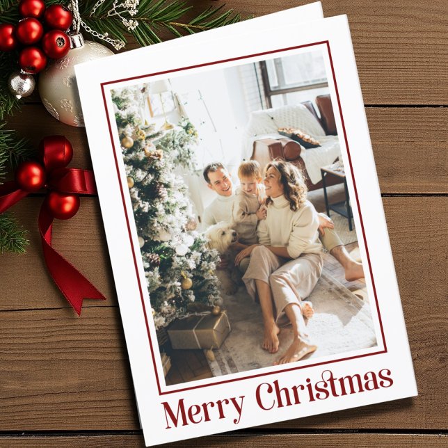 Cartão De Festividades Clássico Red Elegant 2 Fotografia Família Feliz Na (Criador carregado)