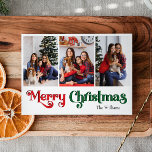 Cartão De Festividades Clássico Simples Feliz Natal Três Foto<br><div class="desc">Celebre a temporada com este simples e único e clássico Cartão de Natal Merry, com três fotos, com um toque de charme vintage. A design minimalista apresenta uma elegante paleta de cores vermelha e verde, evocando o espírito aconchegante do inverno. O seu apelo moderno e divertido, aliado à formulação tradicional,...</div>
