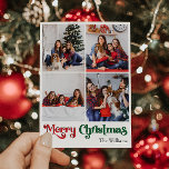 Cartão De Festividades Clássico Simples Quatro Fotos Vertical Natal Feliz<br><div class="desc">Celebre a temporada com este cartão de Natal vertical de quatro fotos clássico, simples e único, apresentando um toque de charme vintage. O design minimalista apresenta uma paleta de cores vermelha e verde elegante, evocando o espírito aconchegante do inverno. Seu apelo moderno e divertido, combinado com a redação tradicional, cria...</div>