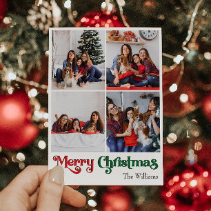 Cartão De Festividades Clássico Simples Quatro Fotos Vertical Natal Feliz
