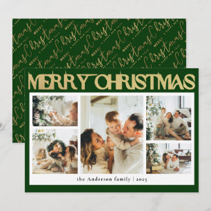 Cartão De Festividades Clássico Tipografia Foto Colagem Verde Natal