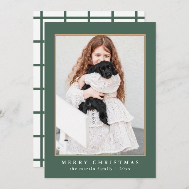 Cartão De Festividades Clássico Verde Cheque Feliz Foto de Natal (Frente/Verso)