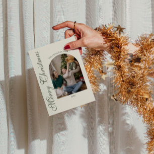 Cartão De Festividades Clássico Verde Dinheiro Antigo Foto Arqueada Natal