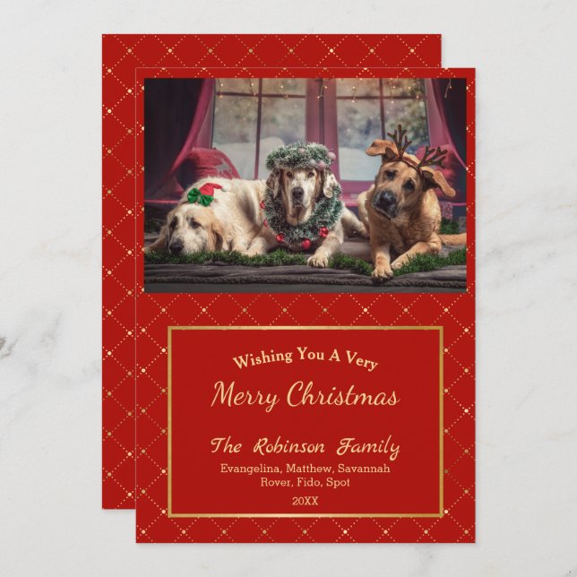 Cartão De Festividades Clássico Vermelho Dourado Foto de Natal Flat (Frente/Verso)
